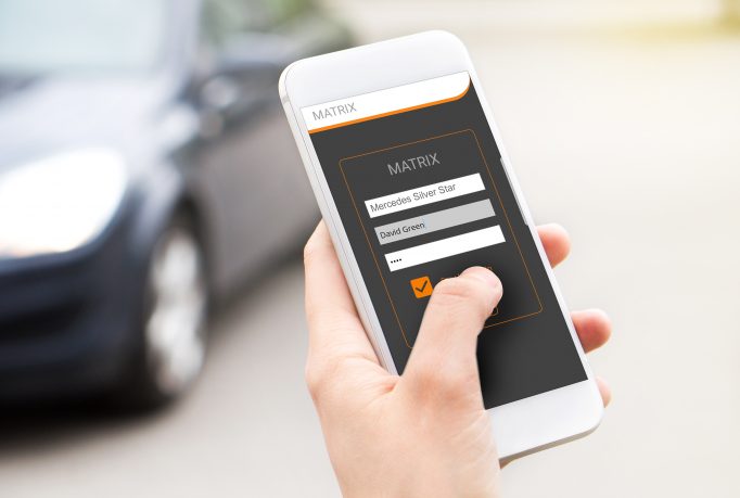 Ride share taxi service on smartphone screen - Matrix
